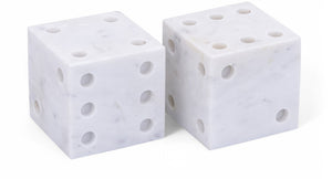 Meridian Furniture Dice Hand Carved Natural Stone Sculptural Tabletop Accent Set of 2 for Shelf Styling White Genuine Marble ACC117-White