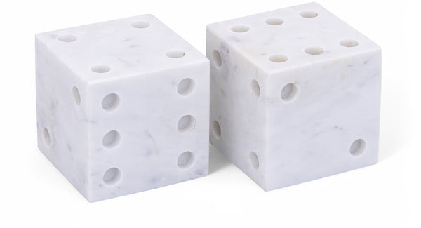 Meridian Furniture Dice Hand Carved Natural Stone Sculptural Tabletop Accent Set of 2 for Shelf Styling White Genuine Marble ACC117-White