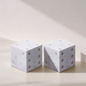 Meridian Furniture Dice Hand Carved Natural Stone Sculptural Tabletop Accent Set of 2 for Shelf Styling White Genuine Marble ACC117-White