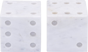 Meridian Furniture Dice Hand Carved Natural Stone Sculptural Tabletop Accent Set of 2 for Shelf Styling White Genuine Marble ACC117-White
