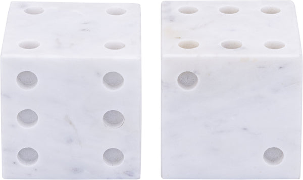 Meridian Furniture Dice Hand Carved Natural Stone Sculptural Tabletop Accent Set of 2 for Shelf Styling White Genuine Marble ACC117-White