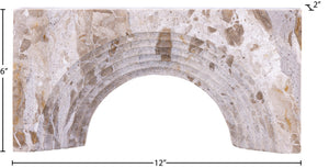 Meridian Furniture Cambre Hand-carved Genuine Marble Arch Sculpture Tabletop Accent with Natural Veined Ridged Detail Beige ACC118-Beige