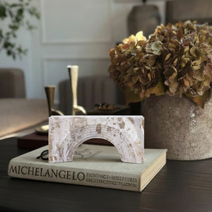 Meridian Furniture Cambre Hand-carved Genuine Marble Arch Sculpture Tabletop Accent with Natural Veined Ridged Detail Beige ACC118-Beige