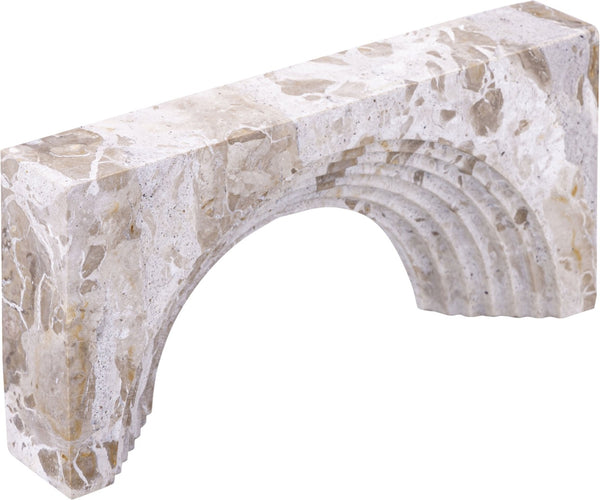 Meridian Furniture Cambre Hand-carved Genuine Marble Arch Sculpture Tabletop Accent with Natural Veined Ridged Detail Beige ACC118-Beige