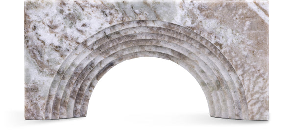 Meridian Furniture Cambre Hand-carved Genuine Marble Arch Sculpture Tabletop Accent with Natural Veined Ridged Detail Brown ACC118-Brown