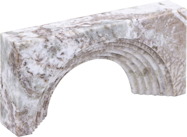 Meridian Furniture Cambre Hand-carved Genuine Marble Arch Sculpture Tabletop Accent with Natural Veined Ridged Detail Brown ACC118-Brown