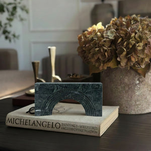 Meridian Furniture Cambre Hand-carved Genuine Marble Arch Sculpture Tabletop Accent with Natural Veined Ridged Detail Green ACC118-Green