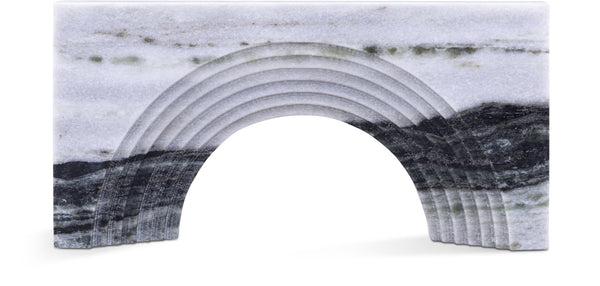 Meridian Furniture Cambre Hand-carved Genuine Marble Arch Sculpture Tabletop Accent with Natural Veined Ridged Detail Panda ACC118-Panda