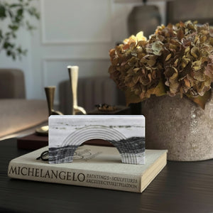 Meridian Furniture Cambre Hand-carved Genuine Marble Arch Sculpture Tabletop Accent with Natural Veined Ridged Detail Panda ACC118-Panda