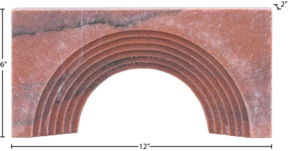 Meridian Furniture Cambre Hand-carved Genuine Marble Arch Sculpture Tabletop Accent with Natural Veined Ridged Detail Pink ACC118-Pink