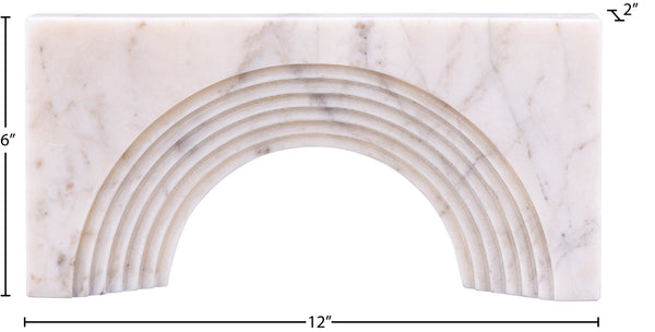 Meridian Furniture Cambre Hand-carved Genuine Marble Arch Sculpture Tabletop Accent with Natural Veined Ridged Detail White ACC118-White