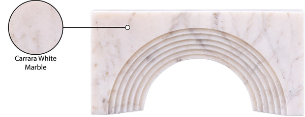 Meridian Furniture Cambre Hand-carved Genuine Marble Arch Sculpture Tabletop Accent with Natural Veined Ridged Detail White ACC118-White