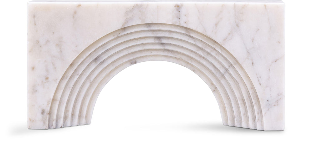 Meridian Furniture Cambre Hand-carved Genuine Marble Arch Sculpture Tabletop Accent with Natural Veined Ridged Detail White ACC118-White