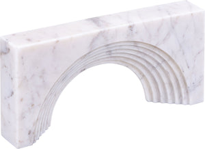 Meridian Furniture Cambre Hand-carved Genuine Marble Arch Sculpture Tabletop Accent with Natural Veined Ridged Detail White ACC118-White