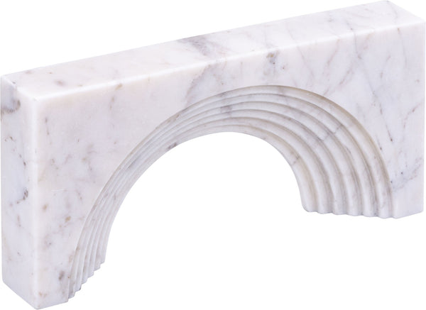 Meridian Furniture Cambre Hand-carved Genuine Marble Arch Sculpture Tabletop Accent with Natural Veined Ridged Detail White ACC118-White