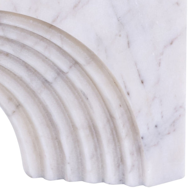 Meridian Furniture Cambre Hand-carved Genuine Marble Arch Sculpture Tabletop Accent with Natural Veined Ridged Detail White ACC118-White
