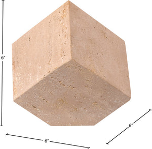 Meridian Furniture Block Genuine Stone Sculptural Cube Accent with Natural Veining for Shelves and Tabletops Natural Travertine ACC119-Travertine