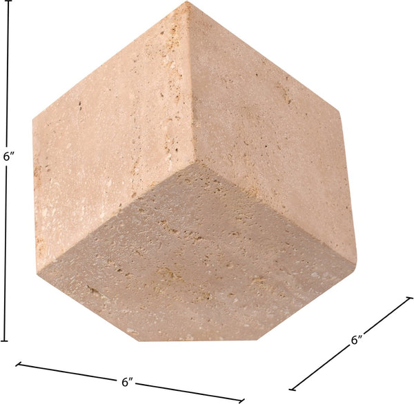 Meridian Furniture Block Genuine Stone Sculptural Cube Accent with Natural Veining for Shelves and Tabletops Natural Travertine ACC119-Travertine