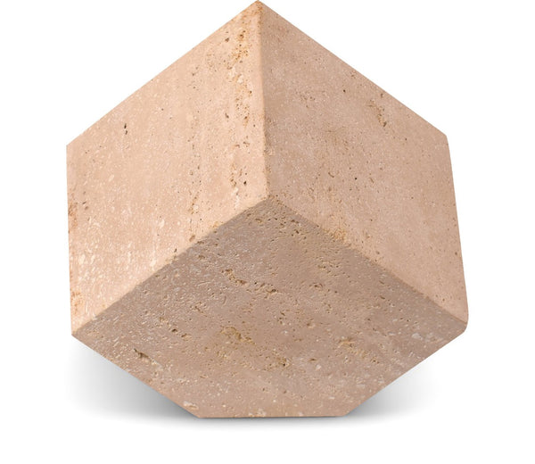 Meridian Furniture Block Genuine Stone Sculptural Cube Accent with Natural Veining for Shelves and Tabletops Natural Travertine ACC119-Travertine