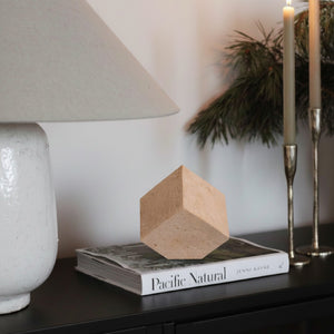 Meridian Furniture Block Genuine Stone Sculptural Cube Accent with Natural Veining for Shelves and Tabletops Natural Travertine ACC119-Travertine