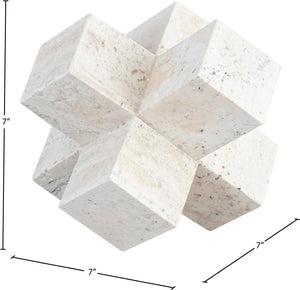Meridian Furniture Jack Sculptural Stone Accent Piece with Natural Veining Geometric Form for Stylish Tabletop Decor Natural Travertine ACC120-Travertine