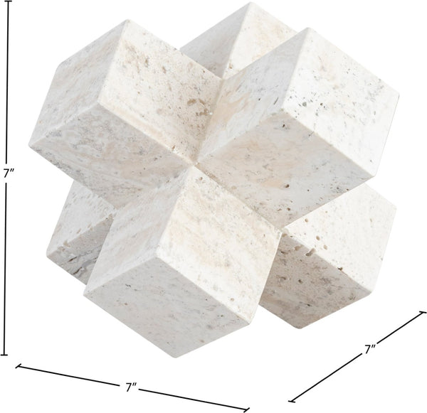 Meridian Furniture Jack Sculptural Stone Accent Piece with Natural Veining Geometric Form for Stylish Tabletop Decor Natural Travertine ACC120-Travertine