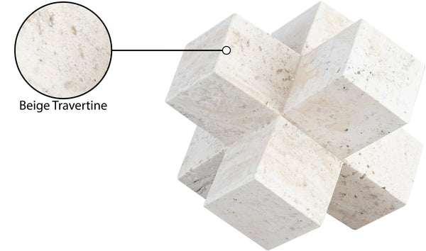 Meridian Furniture Jack Sculptural Stone Accent Piece with Natural Veining Geometric Form for Stylish Tabletop Decor Natural Travertine ACC120-Travertine