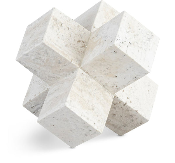 Meridian Furniture Jack Sculptural Stone Accent Piece with Natural Veining Geometric Form for Stylish Tabletop Decor Natural Travertine ACC120-Travertine