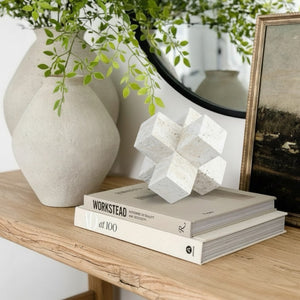 Meridian Furniture Jack Sculptural Stone Accent Piece with Natural Veining Geometric Form for Stylish Tabletop Decor Natural Travertine ACC120-Travertine