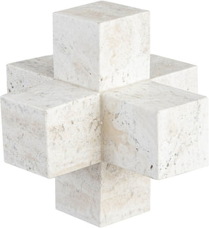 Meridian Furniture Jack Sculptural Stone Accent Piece with Natural Veining Geometric Form for Stylish Tabletop Decor Natural Travertine ACC120-Travertine