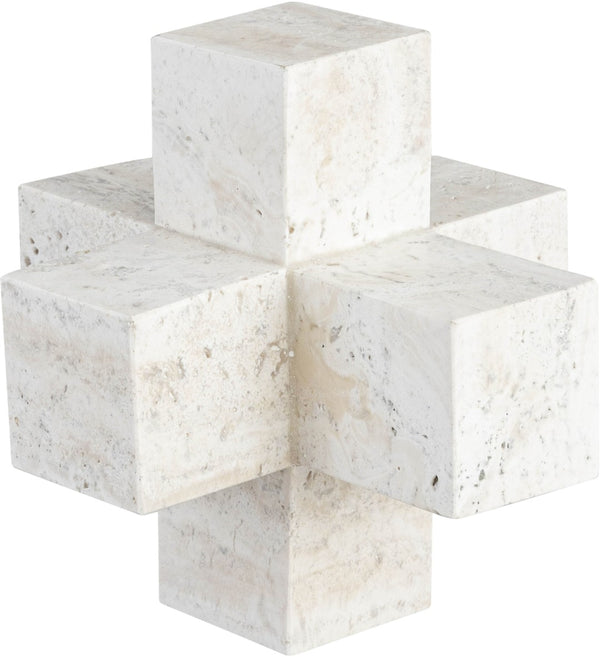 Meridian Furniture Jack Sculptural Stone Accent Piece with Natural Veining Geometric Form for Stylish Tabletop Decor Natural Travertine ACC120-Travertine