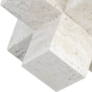 Meridian Furniture Jack Sculptural Stone Accent Piece with Natural Veining Geometric Form for Stylish Tabletop Decor Natural Travertine ACC120-Travertine