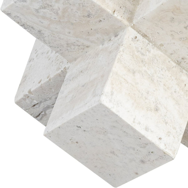 Meridian Furniture Jack Sculptural Stone Accent Piece with Natural Veining Geometric Form for Stylish Tabletop Decor Natural Travertine ACC120-Travertine
