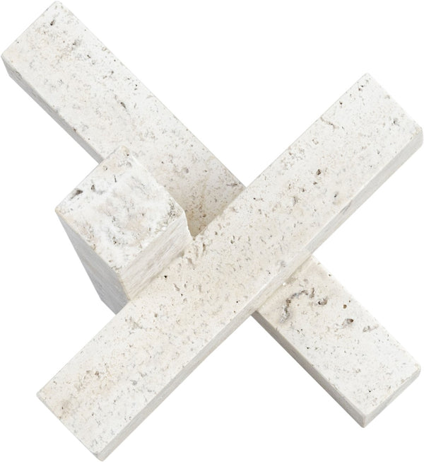 Meridian Furniture Stix Hand-finished Stone Sculptural Accent with Natural Veining for Shelves and Tabletop Decor Natural Travertine ACC121-Travertine