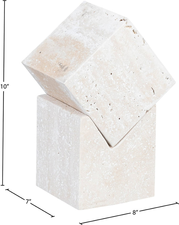 Meridian Furniture Quad Stacked Marble Cube Sculptural Tower Handcrafted Stone Tabletop Accent for Shelf Styling Natural Travertine ACC122-Travertine
