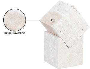 Meridian Furniture Quad Stacked Marble Cube Sculptural Tower Handcrafted Stone Tabletop Accent for Shelf Styling Natural Travertine ACC122-Travertine