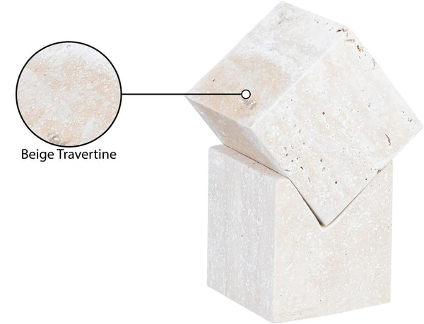 Meridian Furniture Quad Stacked Marble Cube Sculptural Tower Handcrafted Stone Tabletop Accent for Shelf Styling Natural Travertine ACC122-Travertine