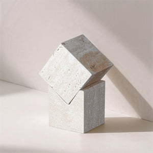Meridian Furniture Quad Stacked Marble Cube Sculptural Tower Handcrafted Stone Tabletop Accent for Shelf Styling Natural Travertine ACC122-Travertine