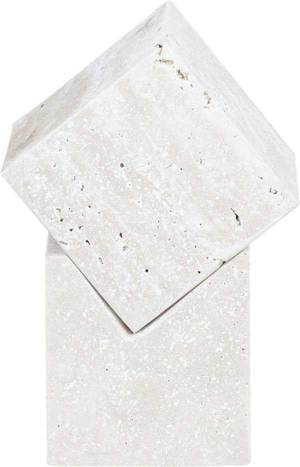 Meridian Furniture Quad Stacked Marble Cube Sculptural Tower Handcrafted Stone Tabletop Accent for Shelf Styling Natural Travertine ACC122-Travertine