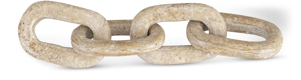 Meridian Furniture Lynx Sculptural Chain Links Carved Stone Tabletop Accent with Natural Veining for Shelves Natural Travertine ACC123-Travertine