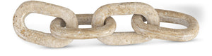 Meridian Furniture Lynx Sculptural Chain Links Carved Stone Tabletop Accent with Natural Veining for Shelves Natural Travertine ACC123-Travertine