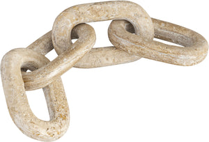 Meridian Furniture Lynx Sculptural Chain Links Carved Stone Tabletop Accent with Natural Veining for Shelves Natural Travertine ACC123-Travertine