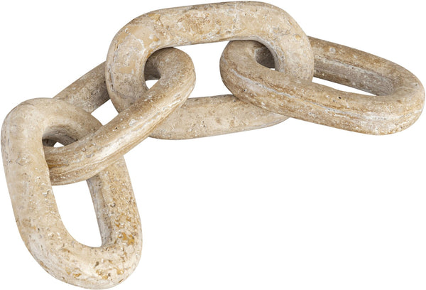Meridian Furniture Lynx Sculptural Chain Links Carved Stone Tabletop Accent with Natural Veining for Shelves Natural Travertine ACC123-Travertine