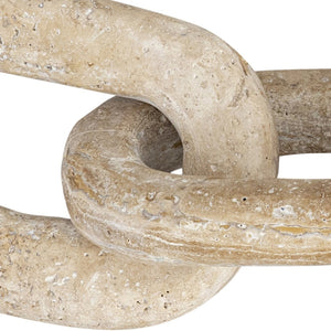 Meridian Furniture Lynx Sculptural Chain Links Carved Stone Tabletop Accent with Natural Veining for Shelves Natural Travertine ACC123-Travertine