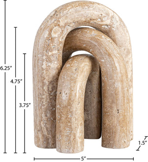 Meridian Furniture Arco Sculptural Set of Three Hand Carved Natural Stone Arch Accents for Shelf or Console Natural Travertine ACC124-Travertine