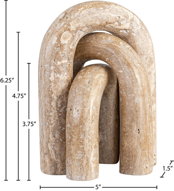 Meridian Furniture Arco Sculptural Set of Three Hand Carved Natural Stone Arch Accents for Shelf or Console Natural Travertine ACC124-Travertine