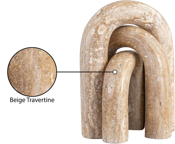 Meridian Furniture Arco Sculptural Set of Three Hand Carved Natural Stone Arch Accents for Shelf or Console Natural Travertine ACC124-Travertine