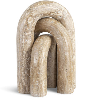 Meridian Furniture Arco Sculptural Set of Three Hand Carved Natural Stone Arch Accents for Shelf or Console Natural Travertine ACC124-Travertine