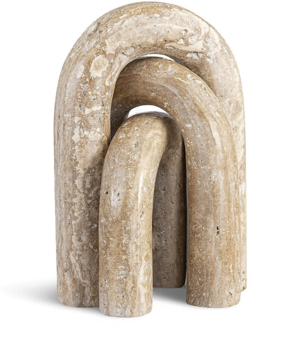 Meridian Furniture Arco Sculptural Set of Three Hand Carved Natural Stone Arch Accents for Shelf or Console Natural Travertine ACC124-Travertine