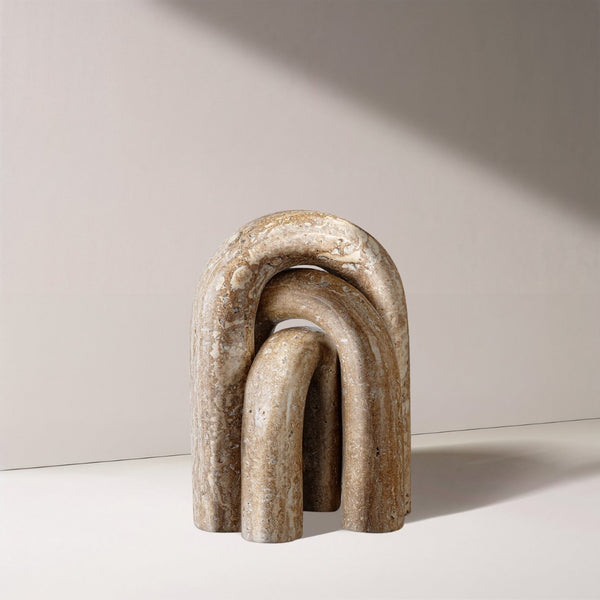Meridian Furniture Arco Sculptural Set of Three Hand Carved Natural Stone Arch Accents for Shelf or Console Natural Travertine ACC124-Travertine